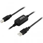 Aktiv USB 2.0-kabel, Typ A ha-Typ B ha, 10m, svart