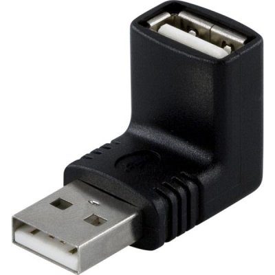 Deltaco USB-59, adapter, USB A hane - A hona, vinklad