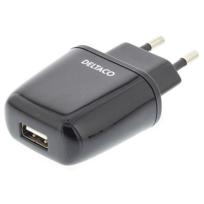 DELTACO USB-AC57 strömadapter från 230V till 5V USB, 2,1A Svart