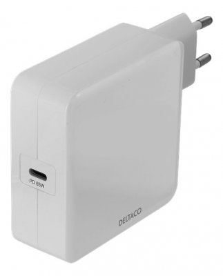 DELTACO USB-C PD väggladdare, 65 W, vit